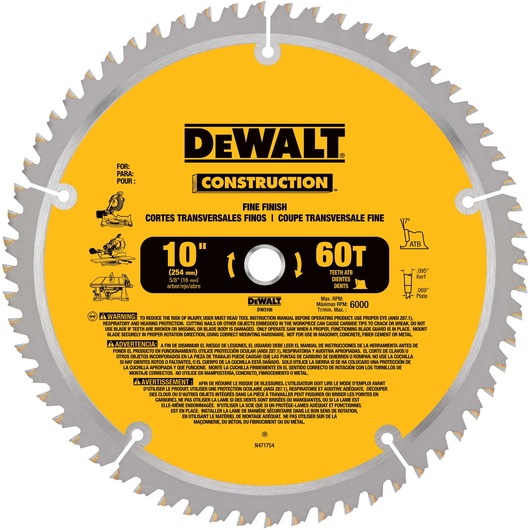 10 Inch 60 Tooth Thin Kerf General Purpose Saw Blade with 5 eighth Inch Arbor.